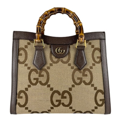 グッチ GUCCI ハンドバッグ ショルダーバッグ ダイアナ ジャンボGG キャンバス/レザー ベージュ/ブラウン ゴールド レディース 660195【中古】 z9376