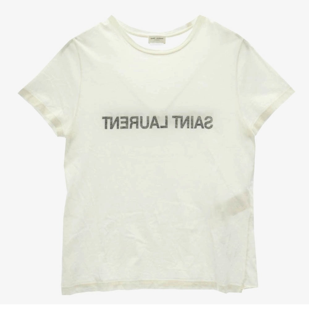 SAINT LAURENT サンローラン Tシャツ 663278 Y36HE Reverse Logo Tee リバース ロゴ プリント 半袖 Tシャツ カットソー ホワイト系【中古】