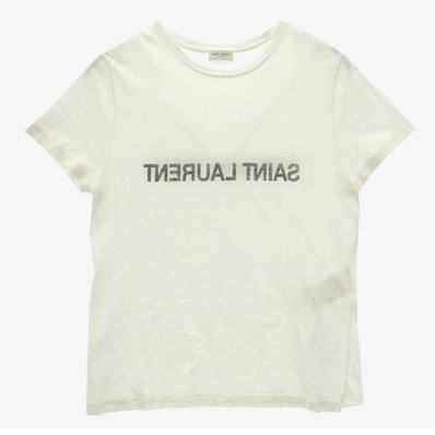 SAINT LAURENT サンローラン Tシャツ 663278 Y36HE Reverse Logo Tee リバース ロゴ プリント 半袖 Tシャツ カットソー ホワイト系【中古】