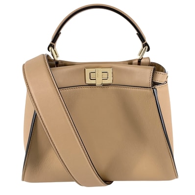 FENDI フェンディ 2WAY ミニピーカブー ハンドバッグ ショルダーバッグ 肩掛け 斜め掛け Peekaboo 小さめ かばん 鞄 スカーフ付き 8BN244 レザー ブラウン 茶 ゴールド金具 レディース 美品【中古品】