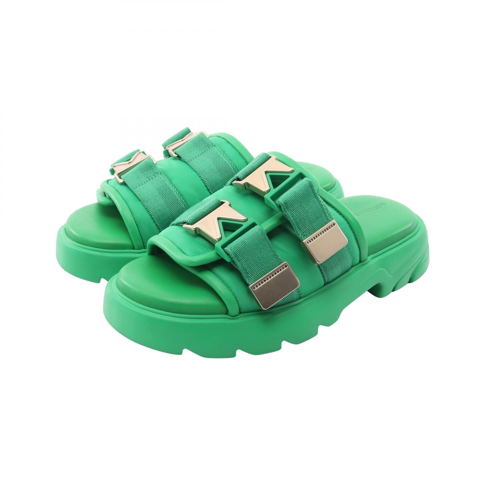 ボッテガヴェネタ BOTTEGA VENETA FLASH フラッシュ サンダル 靴 レザー ファブリック メンズ グリーン系 【中古】
