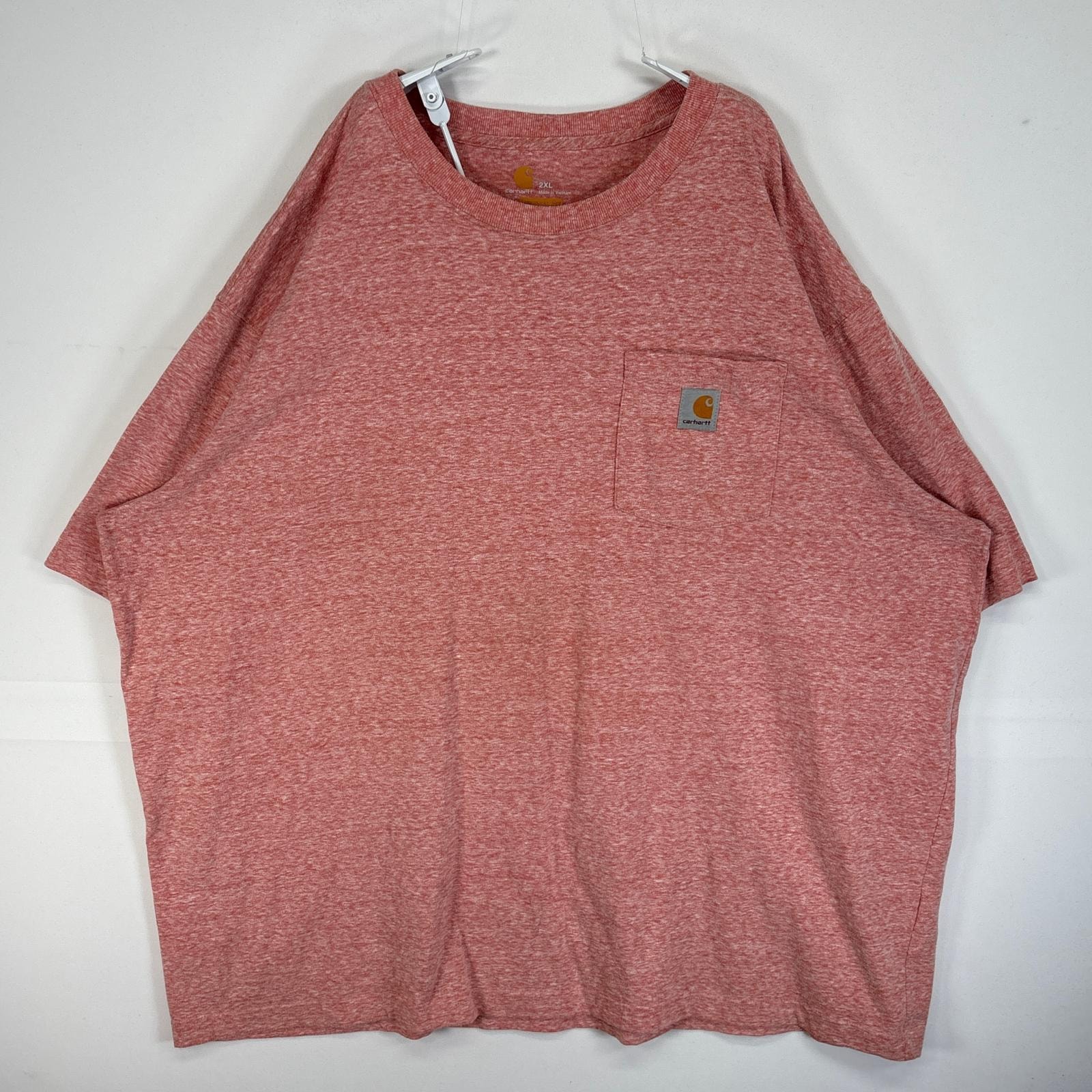 古着 カーハート Carhartt 半袖Tシャツ ワンポイント ロゴ 大きいサイズ 肉厚 クルーネック 2XL  ピンク系 無地 メンズ