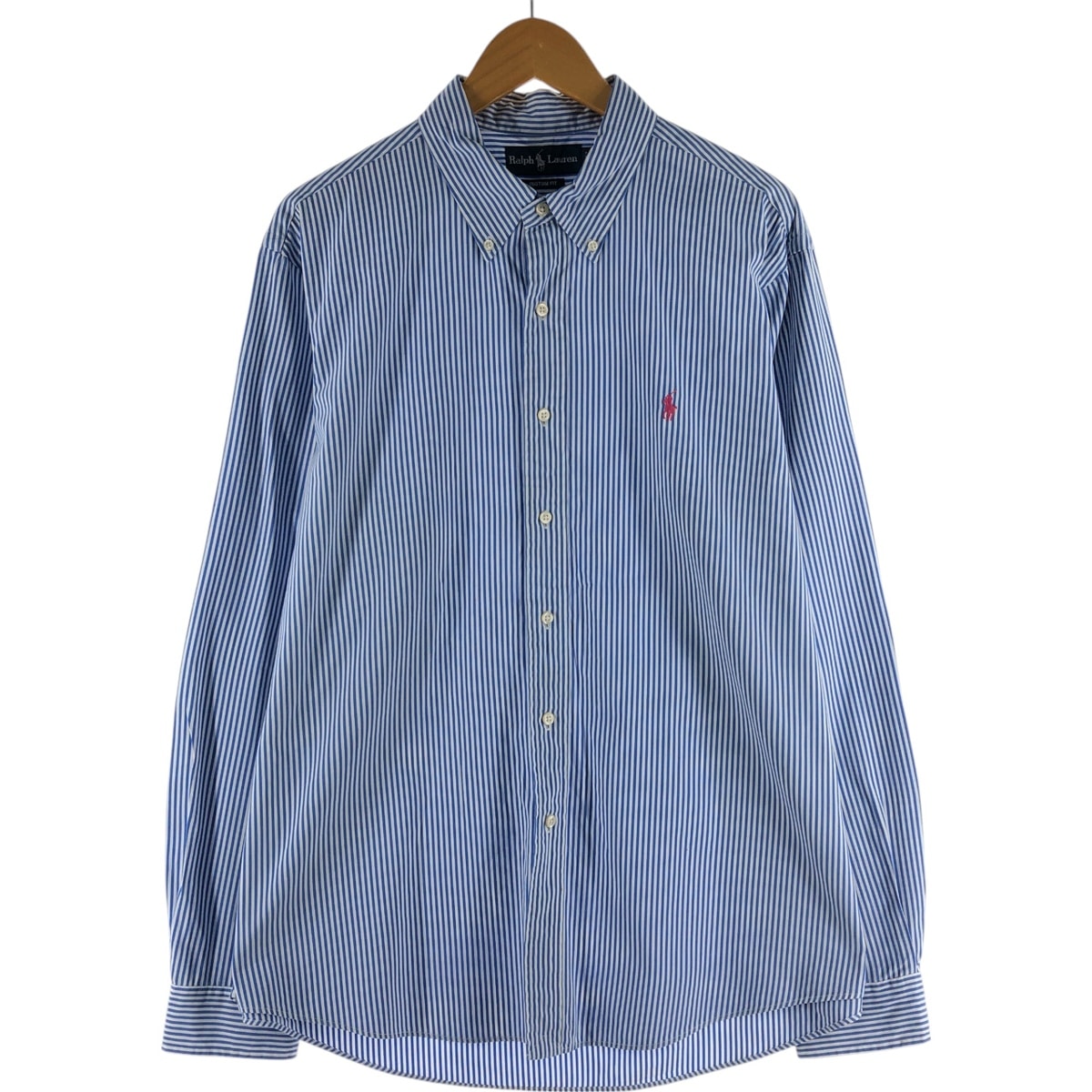 古着 ラルフローレン Ralph Lauren CUSTOM FIT 長袖 ボタンダウンストライプシャツ メンズXL相当/eaa531014