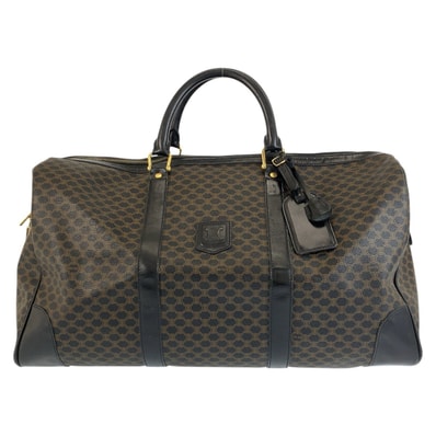 美品 CELINE セリーヌ ヴィンテージ マカダム ブラウン ブラック ゴールド金具 PVC ボストンバッグ ハンドバッグ 602209 【中古】