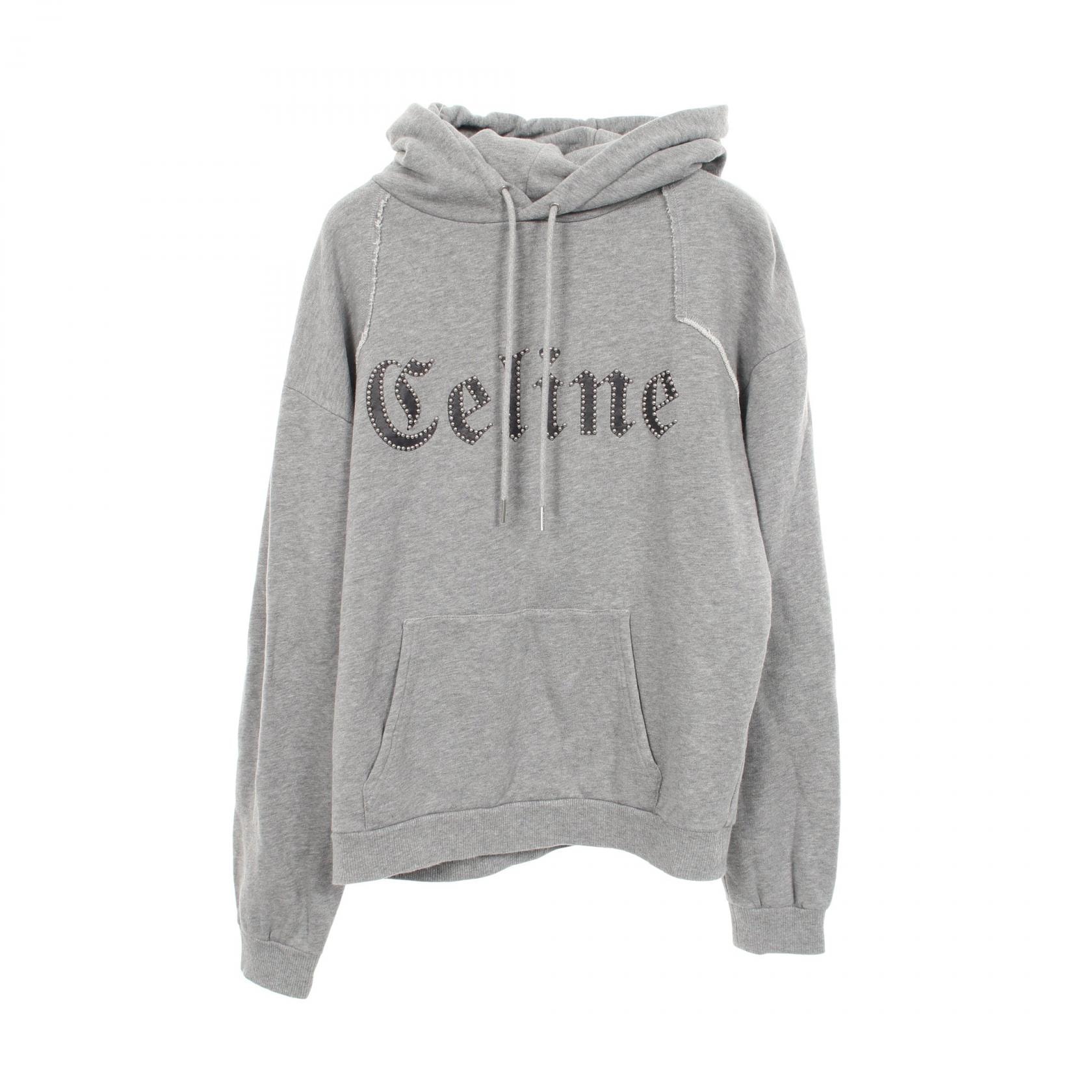 セリーヌ CELINE スタッズ ゴシックロゴ パーカー 衣料品 トップス コットン メンズ グレー系 2Y588670Q 【中古】