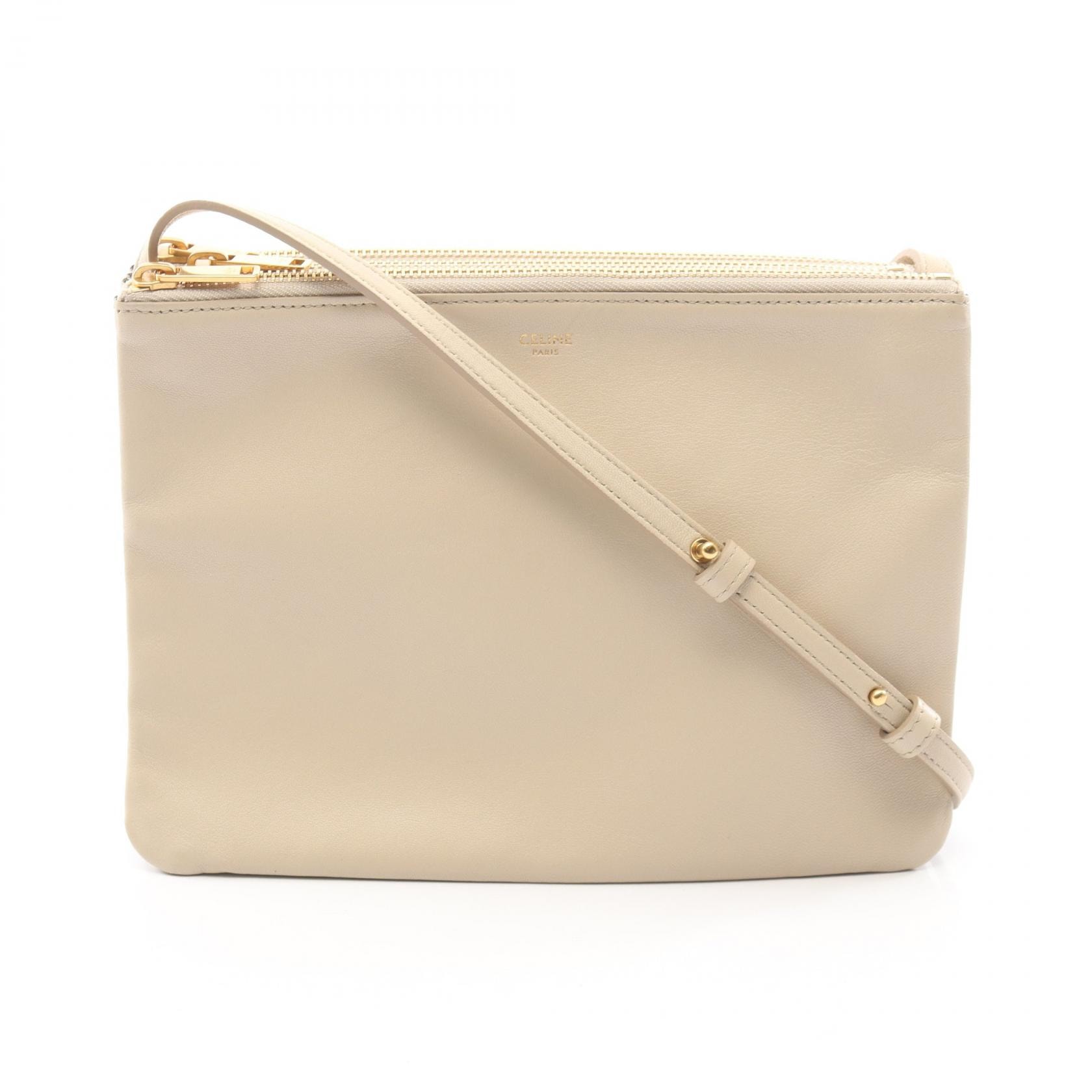 セリーヌ CELINE TRIO LARGE トリオ ラージ ショルダーバッグ バッグ レザー レディース ベージュ系 192043 【中古】