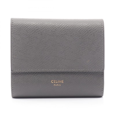セリーヌ CELINE スモール トリフォールドウォレット 三つ折り財布 財布 レザー レディース グレー系 10B573 【中古】