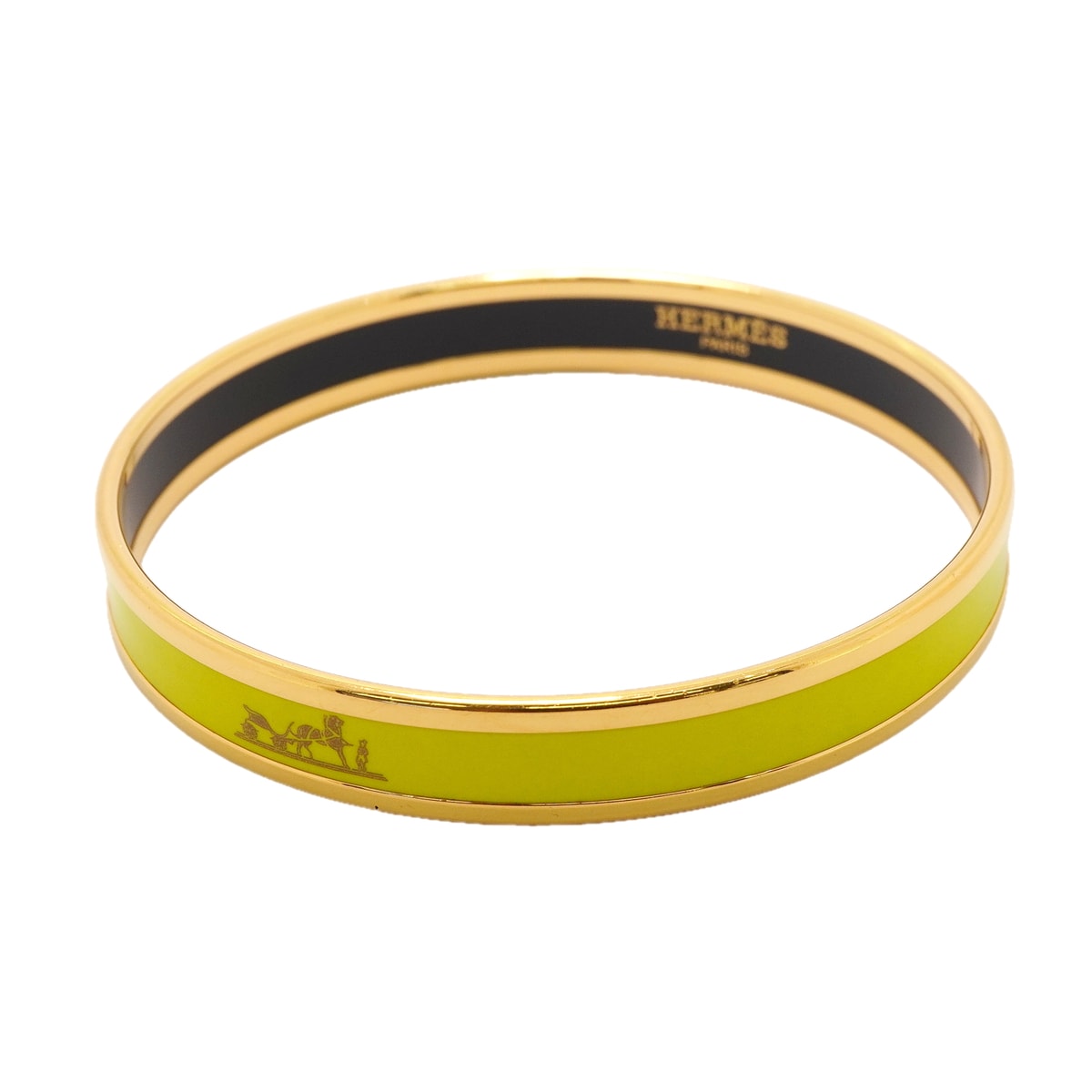 【6jkb0381】エルメス バングル エマイユPM GPメッキ 七宝焼き ゴールド グリーン【中古】レディース