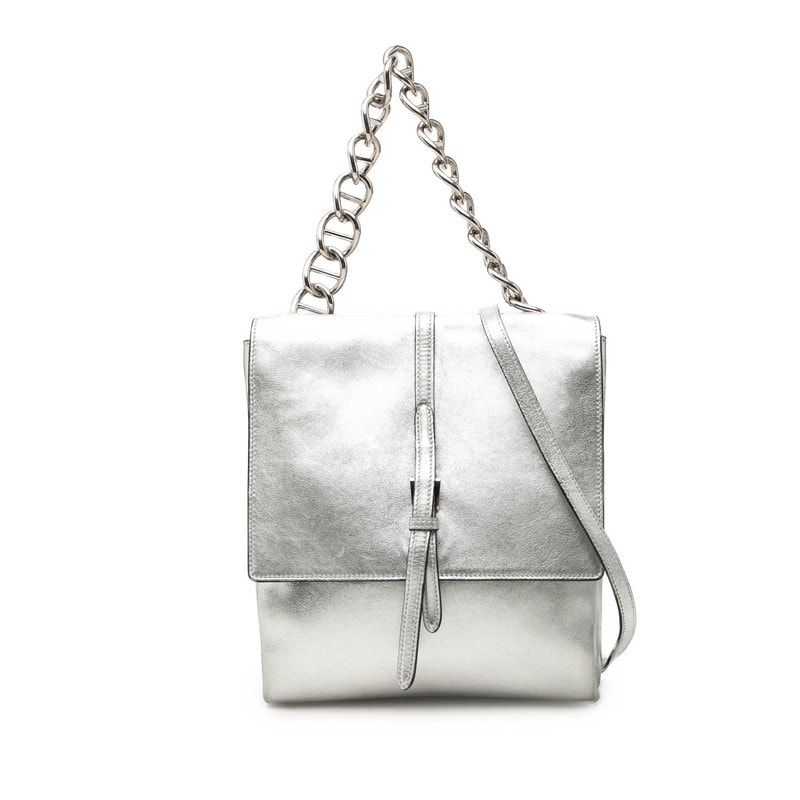 プラダ チェーン ハンドバッグ ショルダーバッグ 2WAY シルバー レザー レディース PRADA 中古