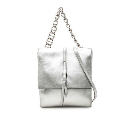 プラダ チェーン ハンドバッグ ショルダーバッグ 2WAY シルバー レザー レディース PRADA 中古