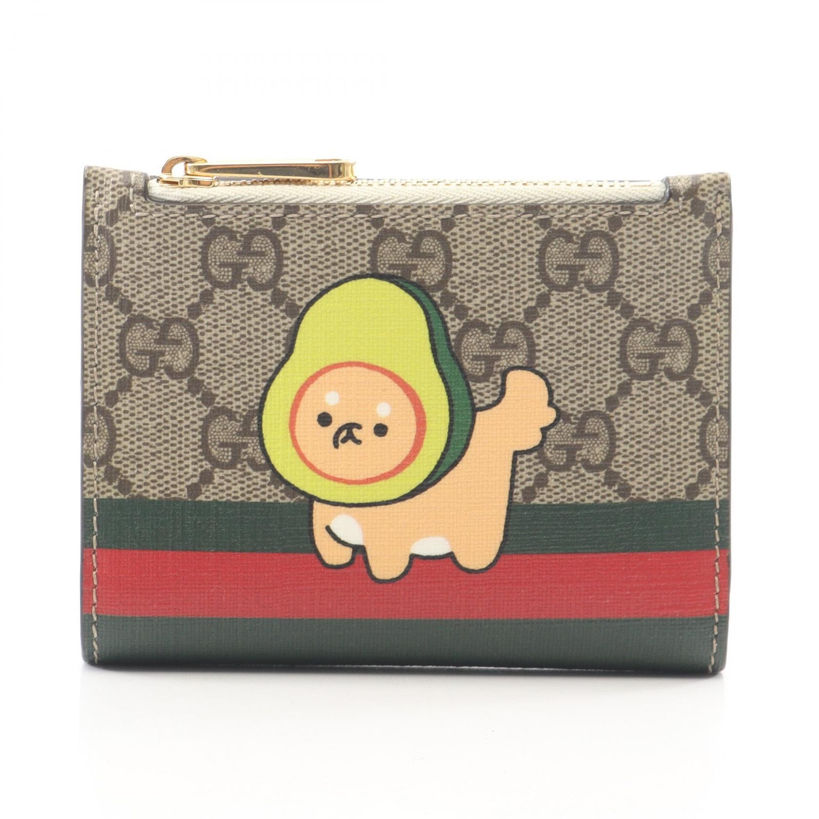 グッチ GUCCI GGスプリーム コンパクトウォレット アニマルプリント 二つ折り財布 財布 PVC レディース ベージュ系 / マルチカラー 736758 【中古】