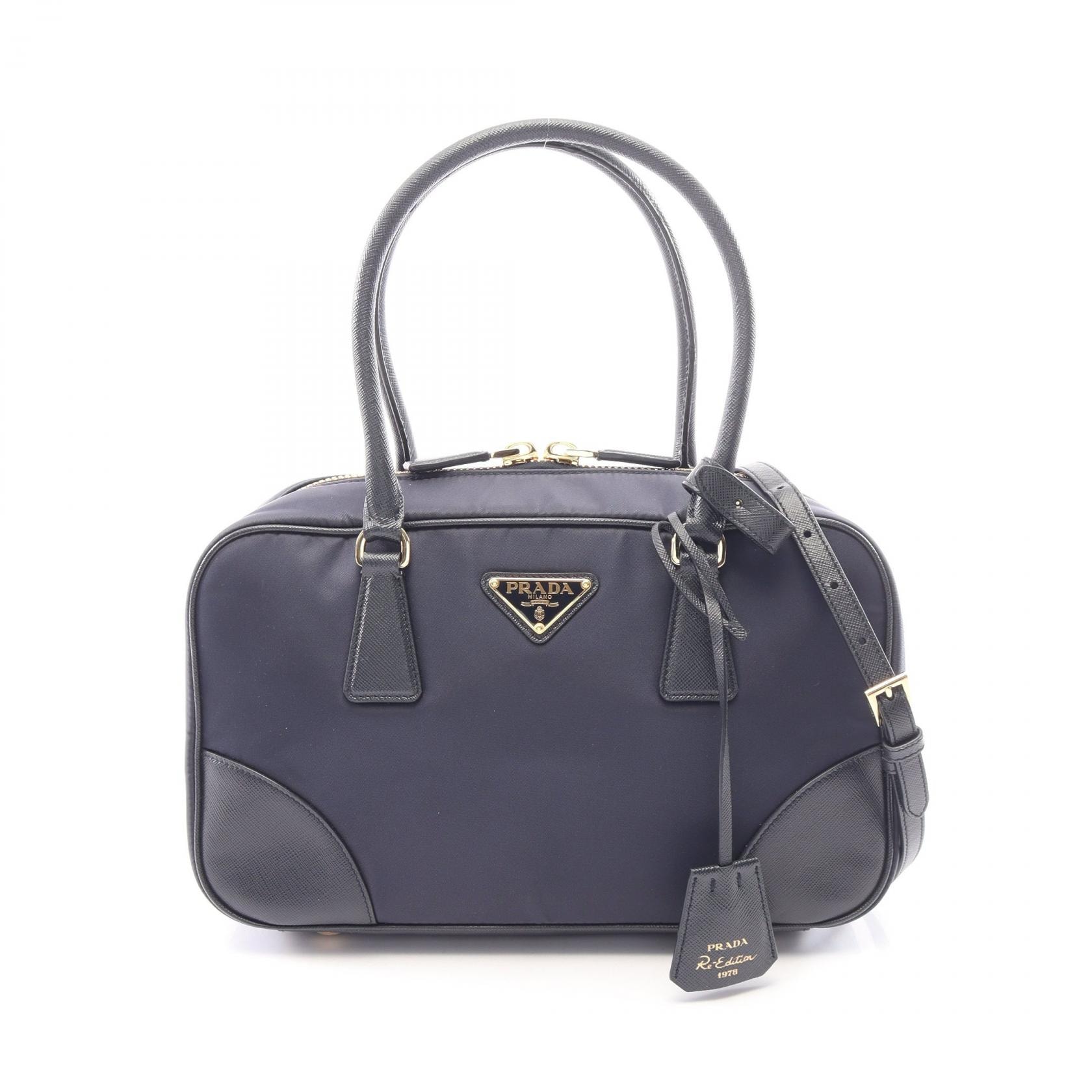 プラダ PRADA RE-EDITION 1978 RE-NYLON TESSUTO+SAFFIANO 2WAY ハンドバッグ バッグ ナイロン サフィアーノレザー レディース ネイビー系 / ブラック系 【中古】