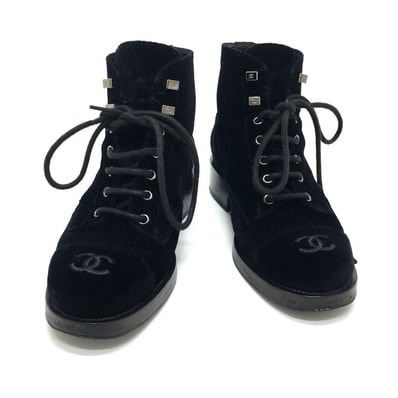 シャネル CHANEL レースアップ G34954 CC ココマーク ベルベット ブーツ 靴 シューズ ブーツ ベルベット 20A刻 ブラック