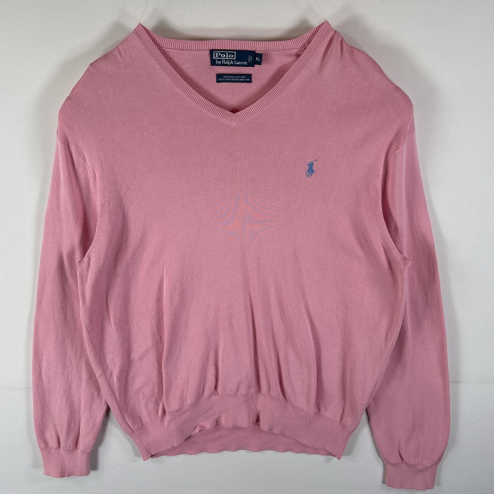 古着 ポロバイラルフローレン Polo by Ralph Lauren セーター ニット ワンポイントロゴ刺繍 Vネック PIMA COTTON XL  ピンク メンズ