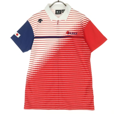 美品 DESCENTE デサント 日本代表 ライジングプリント 半袖 ジップアップ Tシャツ M レッド
