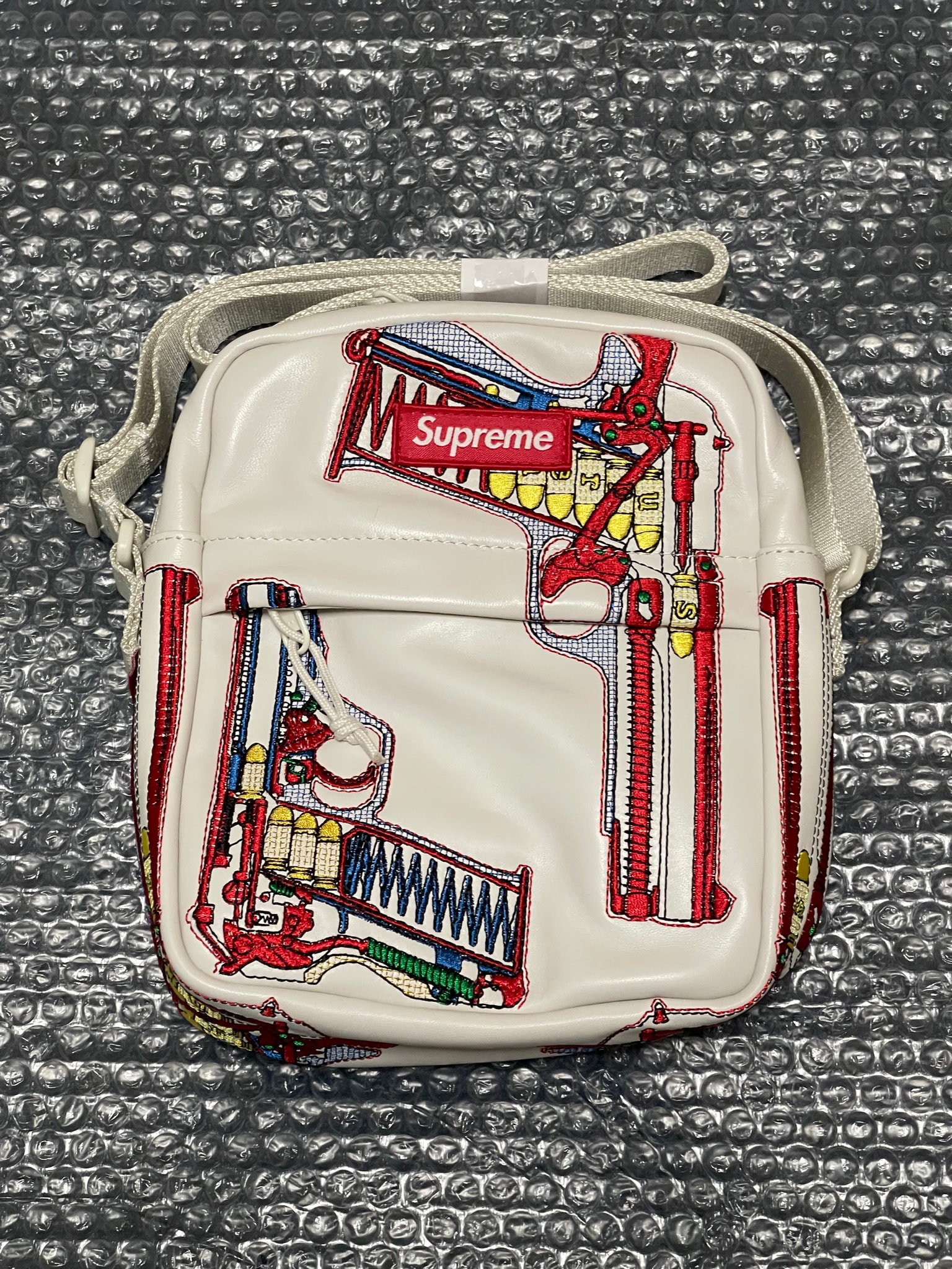 Supreme Guns Embroidered Leather Shoulder Bag 