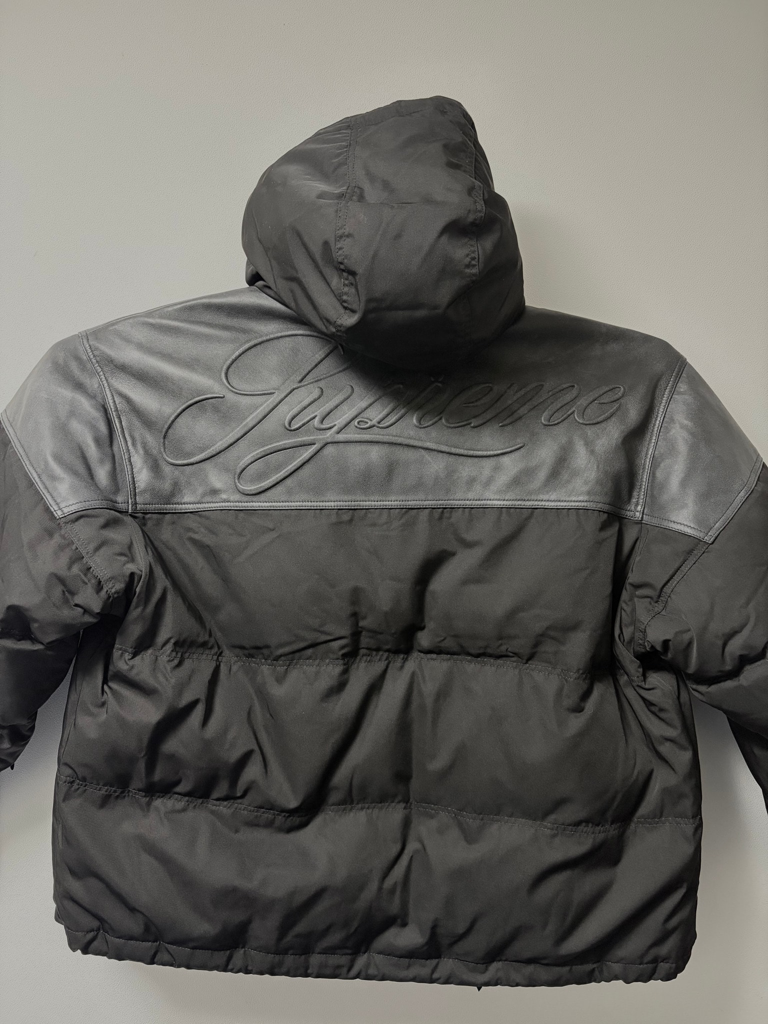 Supreme Leather Yoke Puffer Jacket "Black"