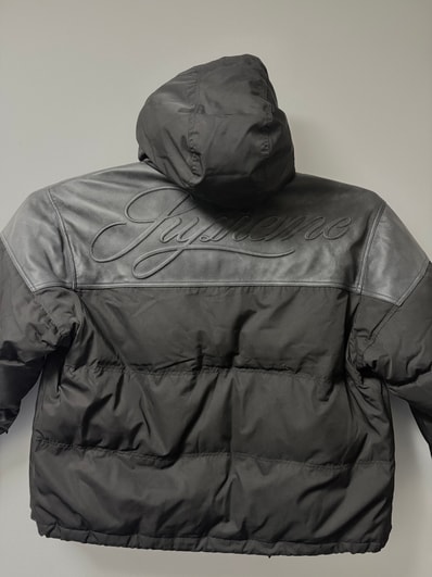 Supreme Leather Yoke Puffer Jacket "Black"