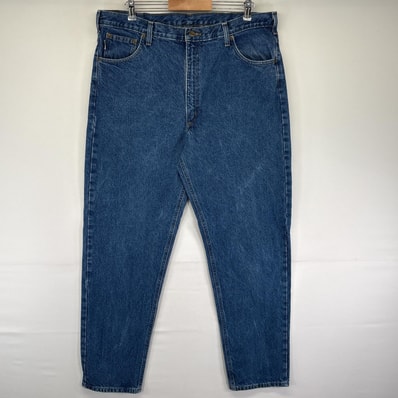 古着 カーハート Carhartt デニムパンツ ワーク 5ポケット テーパード ワンポイントロゴ ジーンズ ジーパン w40 L34 ブルー メンズ