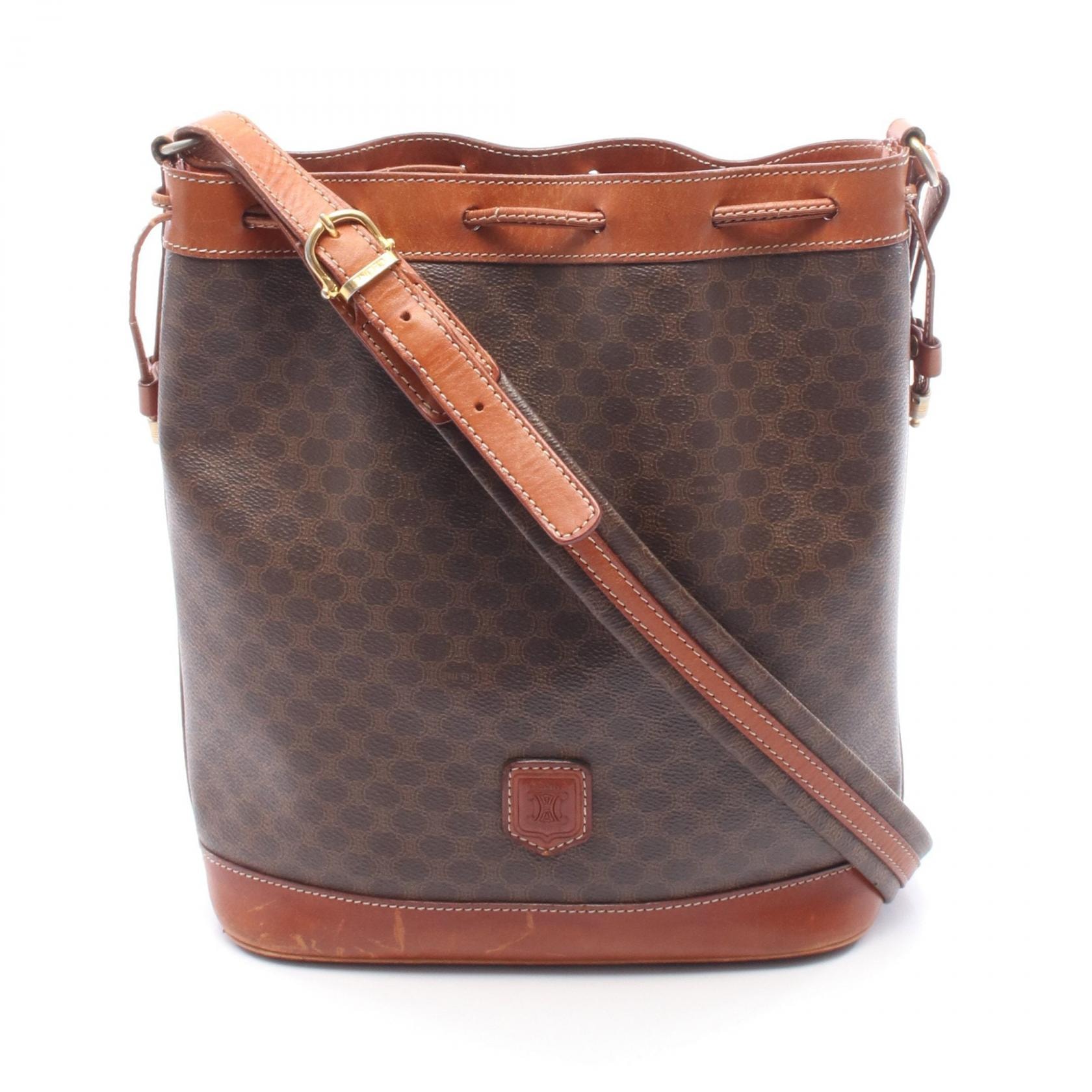 セリーヌ CELINE マカダム ショルダーバッグ バッグ PVCコーティングキャンバス レザー レディース ブラウン系 【中古】