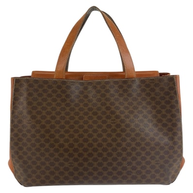 セリーヌ マカダム トートバッグ ハンドバッグ ブラウン PVC レザー レディース CELINE 中古
