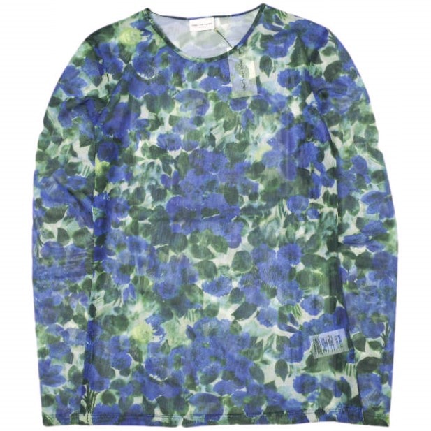 新品 DRIES VAN NOTEN ドリスヴァンノッテン 23SS HESTE PR 6182 W.K.JERSEY フローラル柄 シアーメッシュカットソー 231-011153-6182-504 M BLUE 長袖 Tシャツ 定価49,500円 トップス
