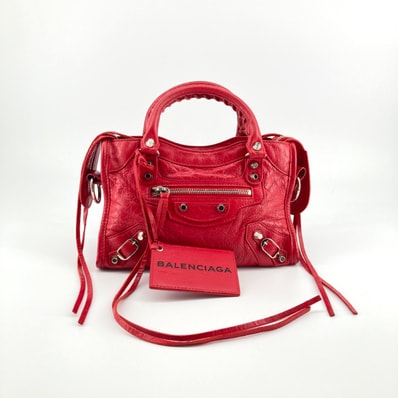 BALENCIAGA(バレンシアガ) クラシック ミニ シティ レザー 2WAY ミラー付 300295 ショルダーバッグ レッド×シルバー