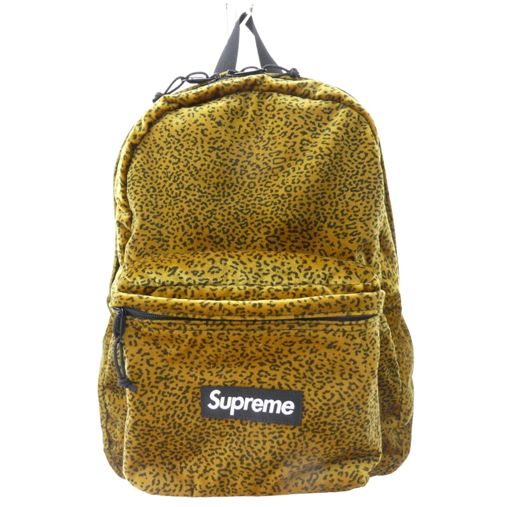 Supreme シュプリーム バックパック 25AW Velvet Backpack Tan Leopard ベルベット バックパック タン レオパード ヒョウ柄 リュック デイパック ディープイエロー系 41×31×21cm【新古品】【未使用】【中古】