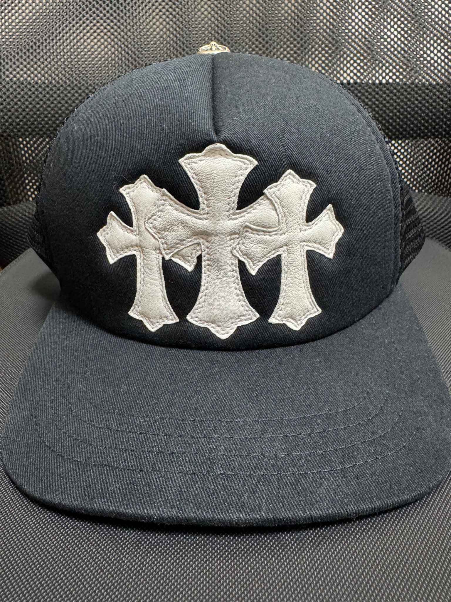 Chrome Hearts Cemetery Cross Mesh Cap (Scroll Label) "Black/White"