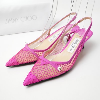■美品■2022SS■JIMMY CHOO ジミーチュウ アミタ パンプス スリングバック メッシュ シアーパンプス パールモチーフ ポインテッドトゥ ブランド古着【中古】20260918/RB0768