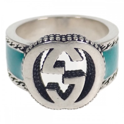 グッチ GUCCI インターロッキングG 645572_J8410_8136 リング シルバー925 ターコイズエナメル レディース【中古】【ABランク】