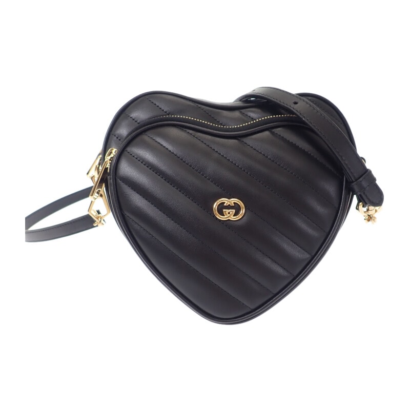 グッチ GUCCI インターロッキングG ハート 751628 ショルダーバッグ カーフ ブラック ゴールド金具 レディース【中古】【Aランク】
