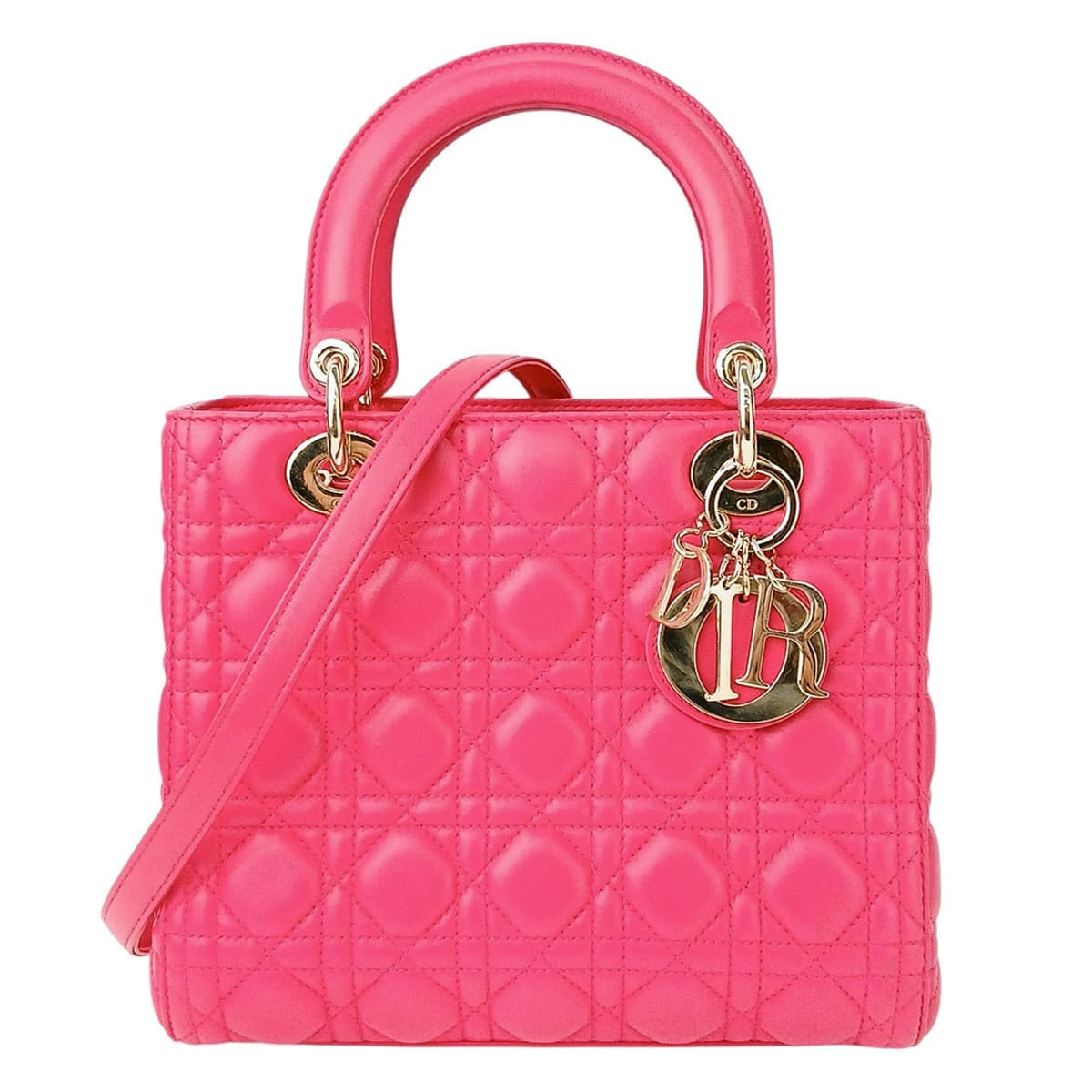 Christian Dior クリスチャンディオール レディディオール ミディアム カナージュ 2WAY ハンドバッグ ショルダーバッグ CAL44550 レザー ピンク  レディース【中古】