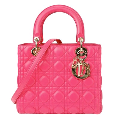 Christian Dior クリスチャンディオール レディディオール ミディアム カナージュ 2WAY ハンドバッグ ショルダーバッグ CAL44550 レザー ピンク レディース【中古】