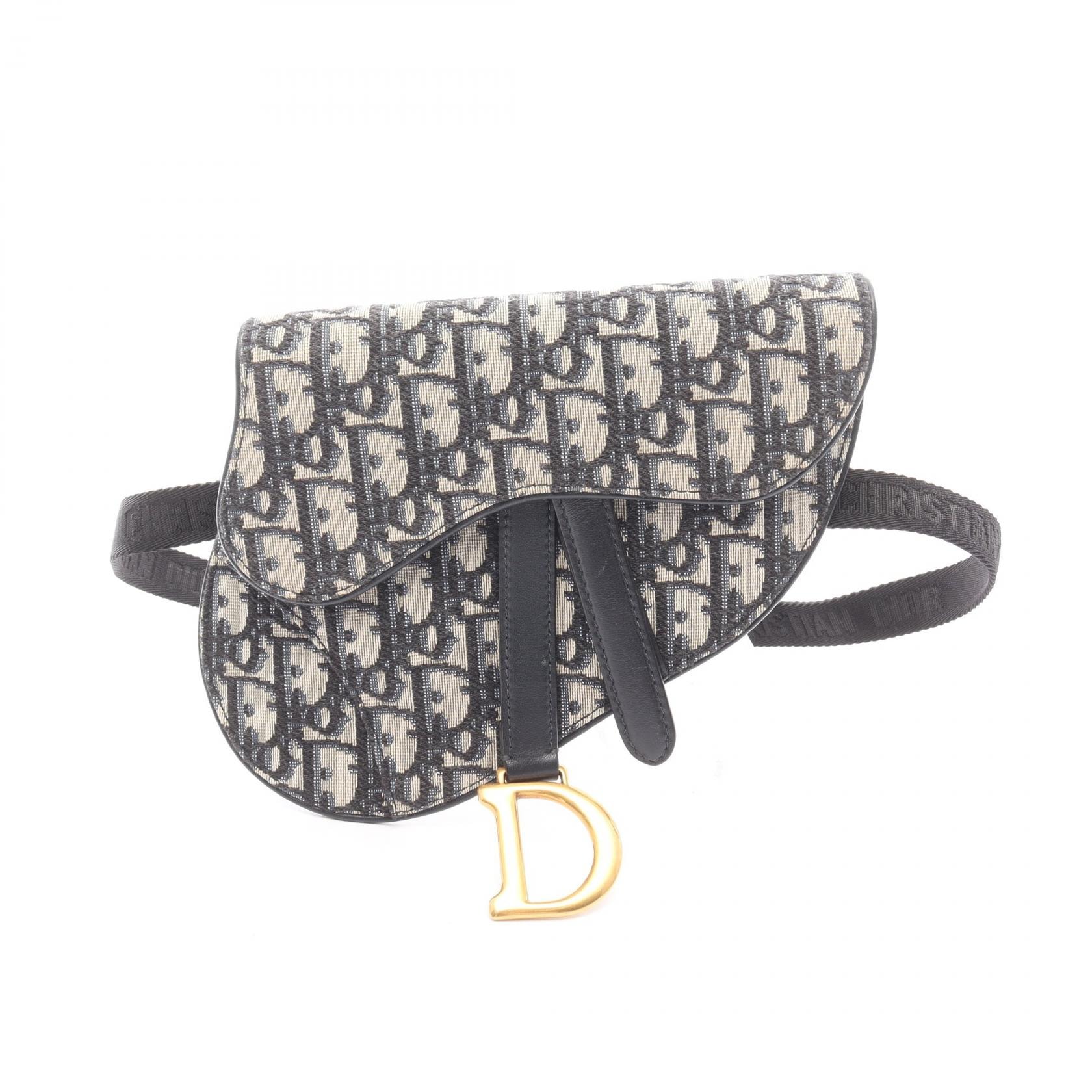 ディオール Dior SADDLE サドル オブリーク ウエストバッグ ボディバッグ バッグ キャンバス レザー レディース ベージュ系 / ネイビー系 【中古】