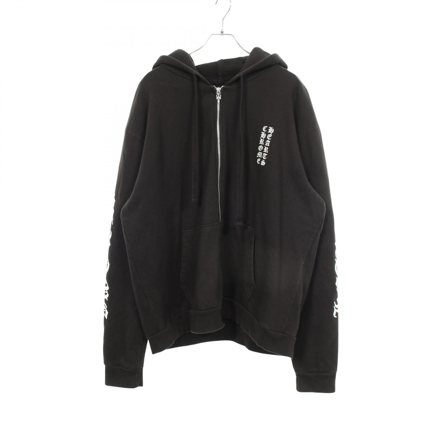 クロムハーツ CHROME HEARTS バーティカルロゴ 裏起毛 パーカー 衣料品 トップス コットン メンズ ブラック系 【中古】