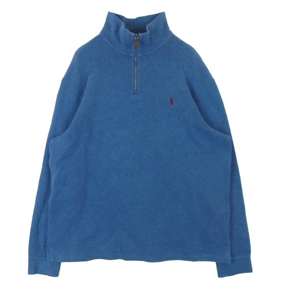 POLO RALPH LAUREN ポロ・ラルフローレン コットン ハーフジップ セーター ニット 中国製 ブルー系 XL【中古】