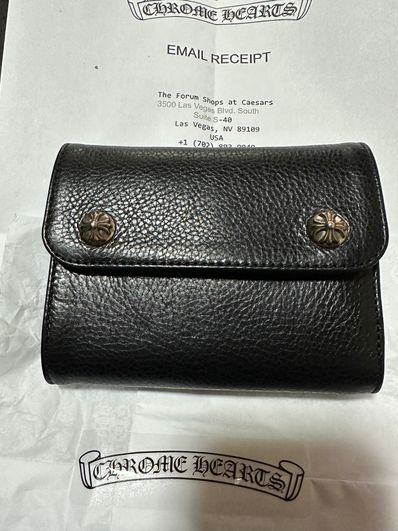 Chrome Hearts Wave Mini Cross Ball Button Leather Wallet "Black/Silver"