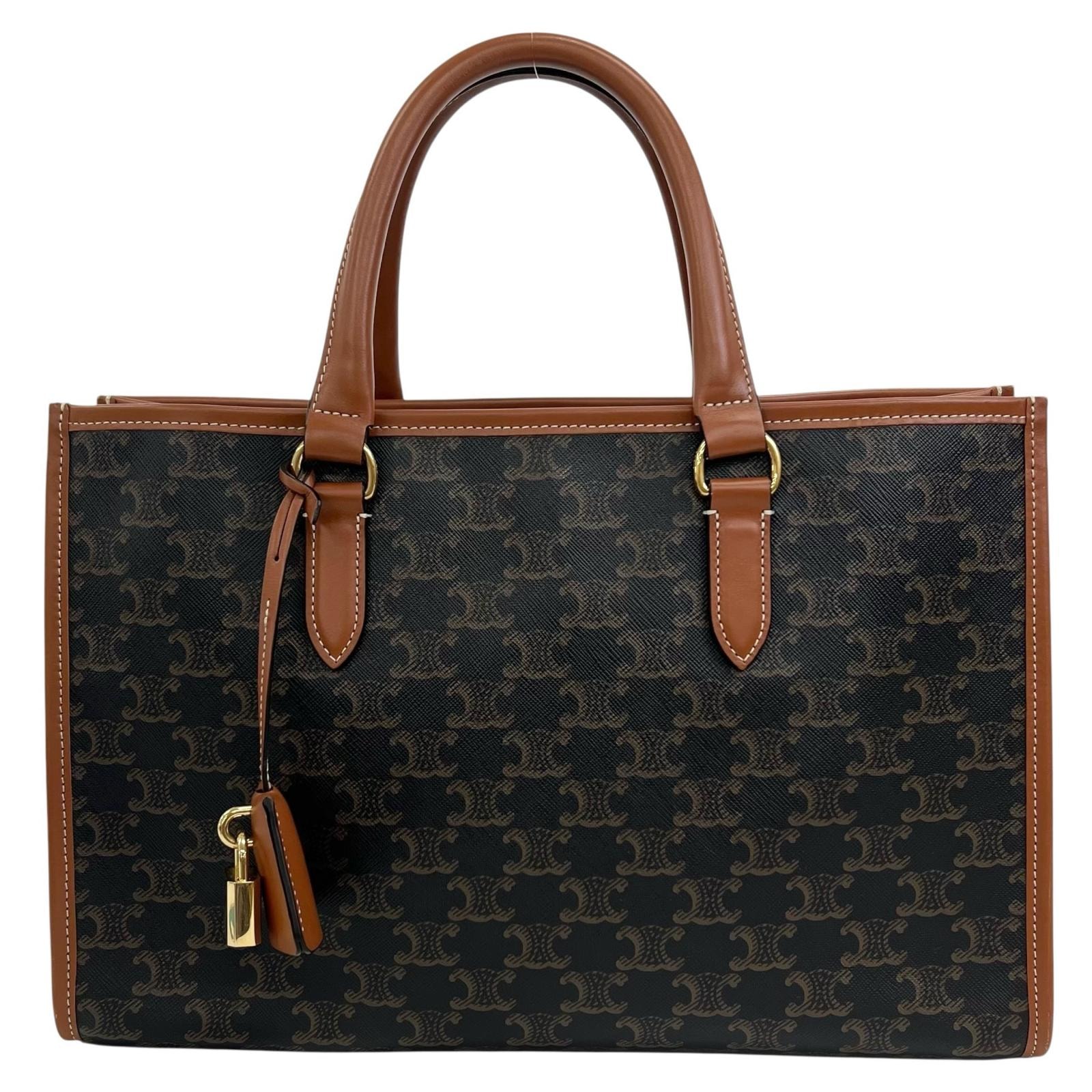 美品 CELINE セリーヌ トリオンフ トートバッグ PVC/レザー ブラウン レディース【中古】