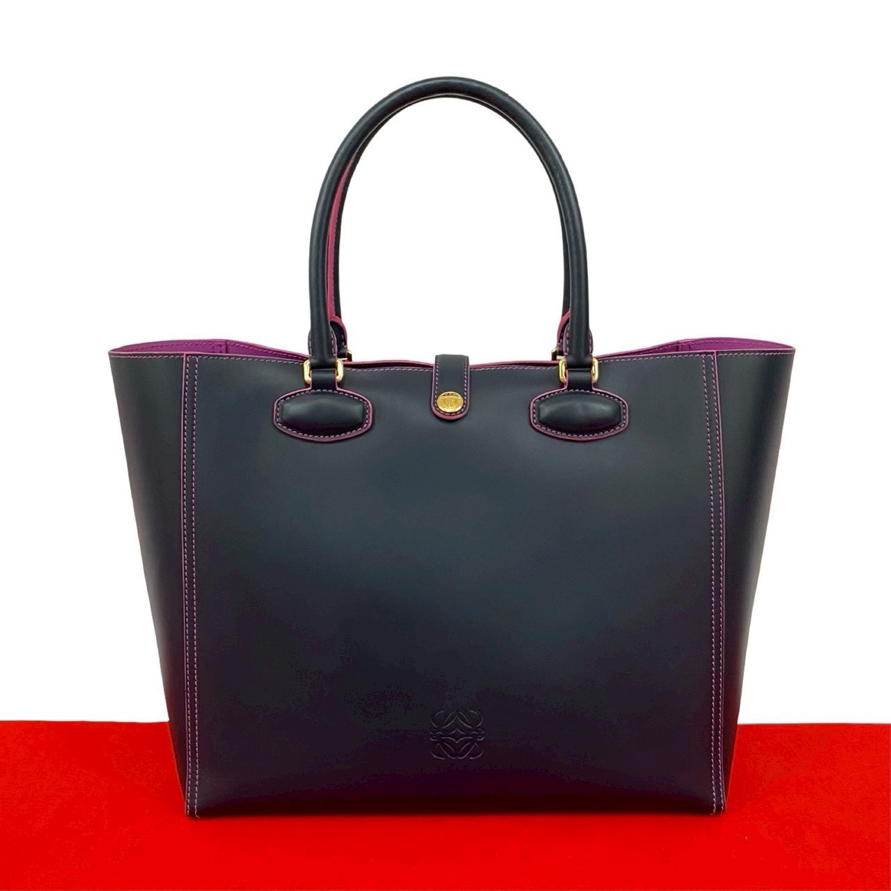 LOEWE ロエベ レオ アナグラム トートバッグ レザー ハンドバッグ ネイビー
i47-4