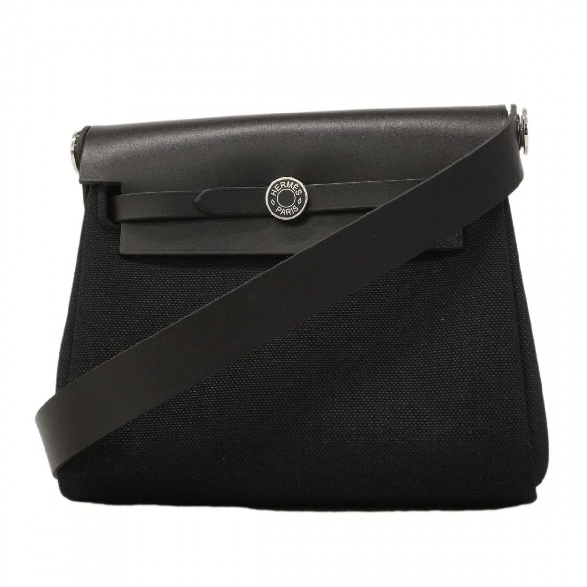 【6da0691】エルメス ショルダーバッグ エールバッグジップミニ トワルオフィシエ ブラック シルバー金具 K刻印【中古】レディース
