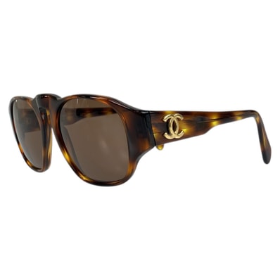 美品 CHANEL シャネル ココマーク マーブル ブラウン ゴールド金具 プラスチック サングラス ウェリントン 506780 【中古】