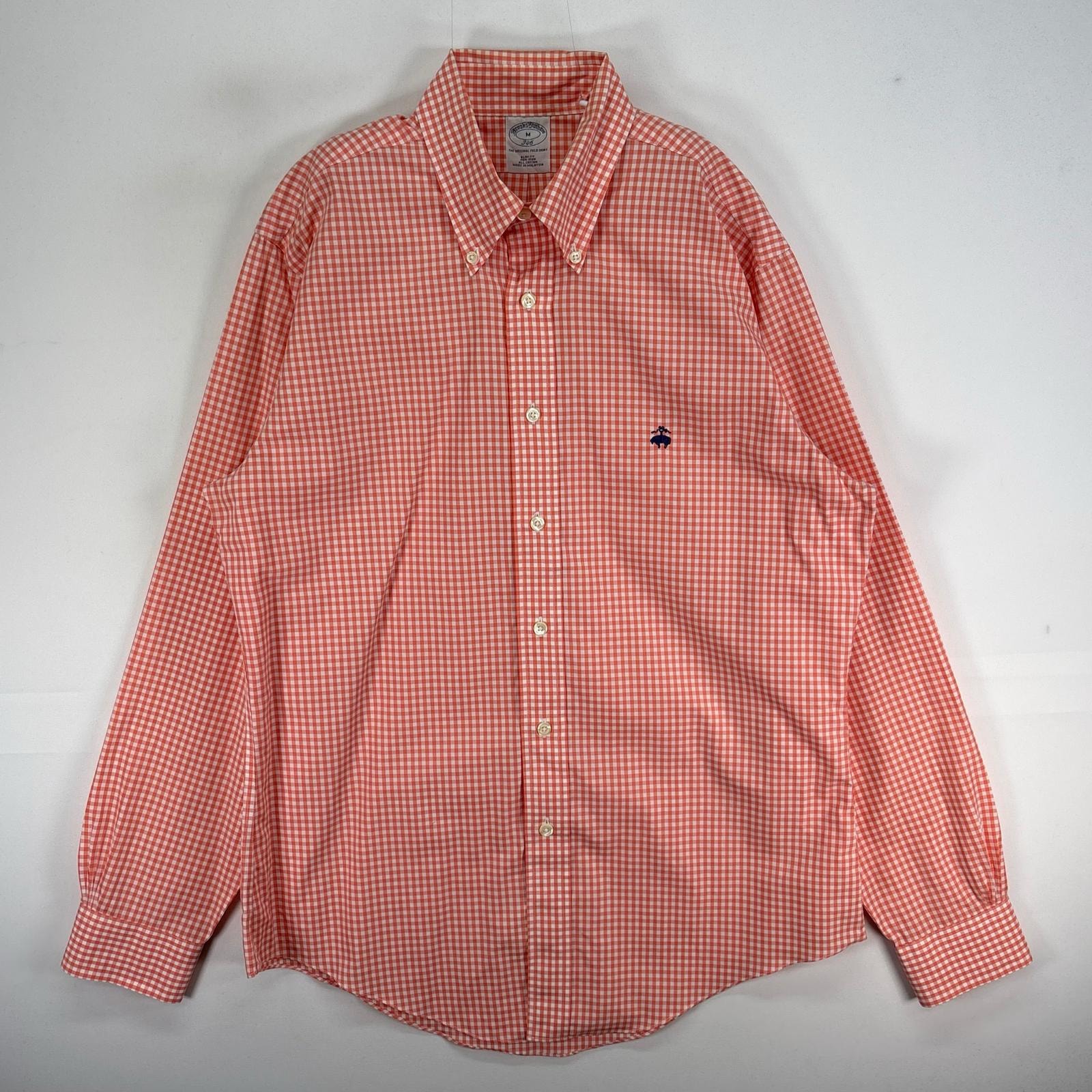 古着 ブルックスブラザーズ Brooks Brothers 長袖シャツ ロゴ 刺繍 ボタンダウン 346 M オレンジ系 チェック メンズ