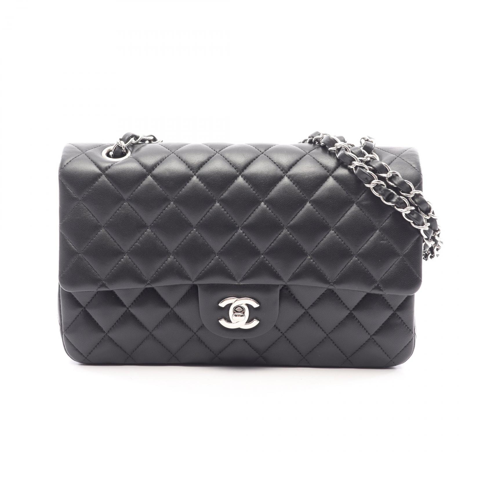 シャネル CHANEL マトラッセ Wフラップ ショルダーバッグ バッグ ラムスキン(羊革) レディース ブラック系 A01112 【中古】