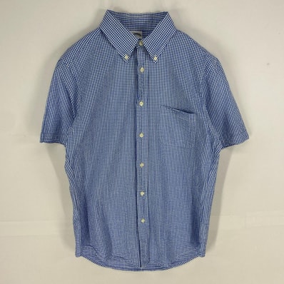 古着 ブルックスブラザーズ Brooks Brothers 半袖シャツ ボタンダウン ポケット ワッフル ギンガムチェック M ブルー系 メンズ