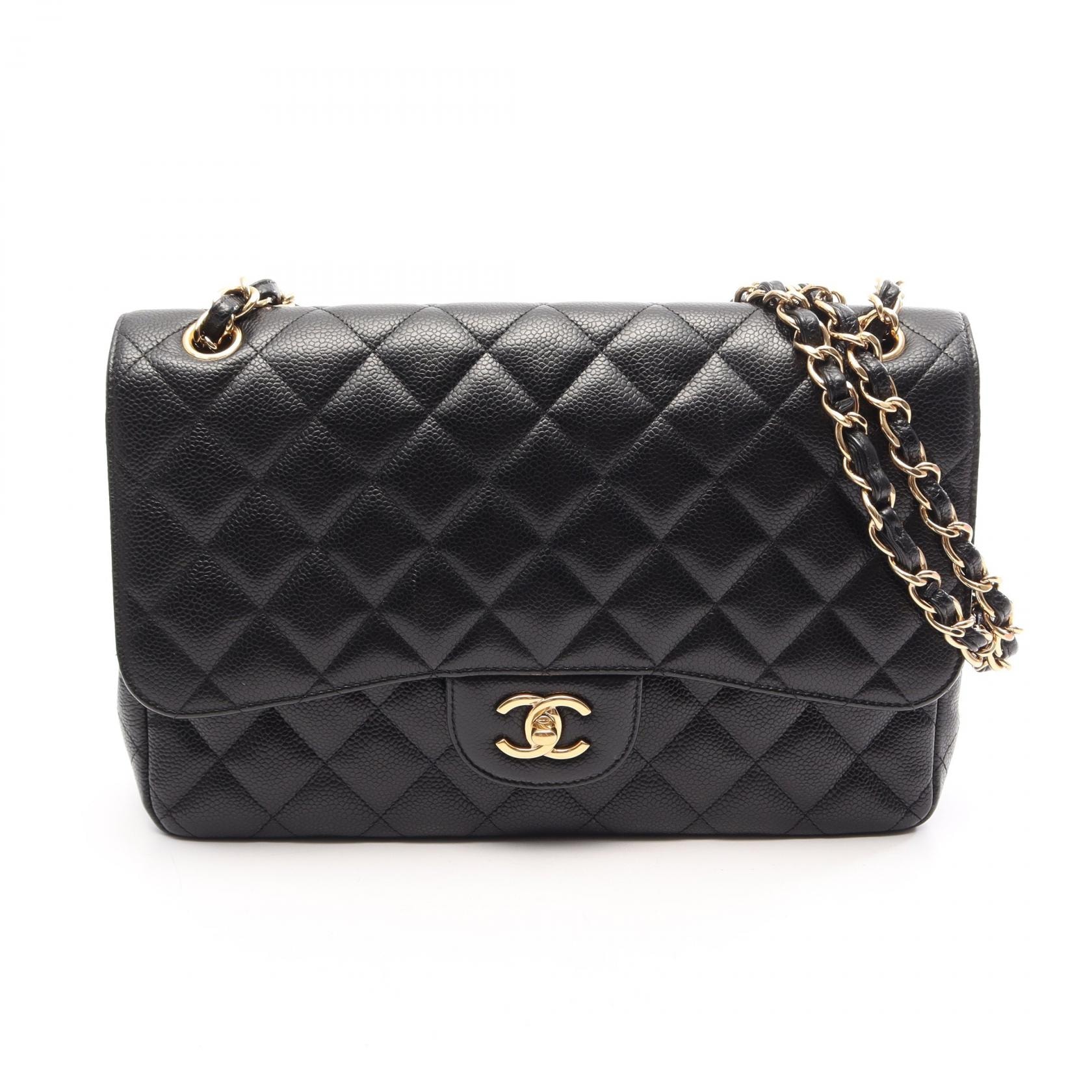 シャネル CHANEL デカマトラッセ30 クラシック ラージ Wフラップ ショルダーバッグ バッグ キャビアスキン(グレインドカーフ) レディース ブラック系 【中古】