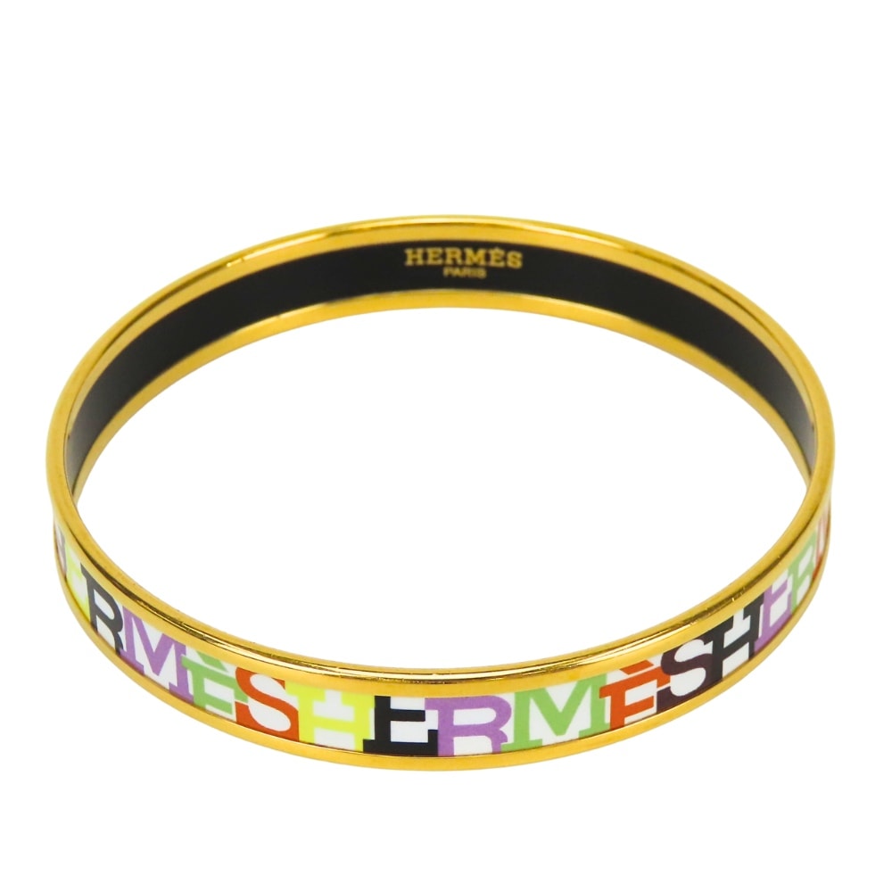【中古】 エルメス バングル エマイユPM メタル ホワイト マルチカラー ゴールド金具 七宝焼き アクセサリー ブレスレット レディース 女性 HERMES