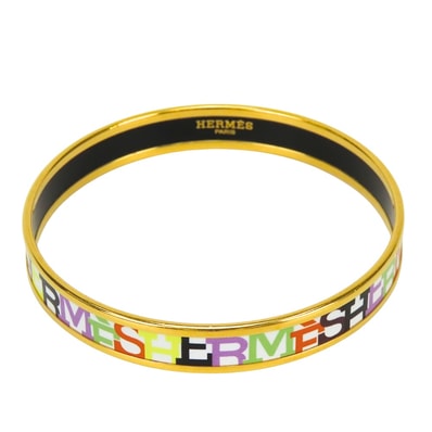 【中古】 エルメス バングル エマイユPM メタル ホワイト マルチカラー ゴールド金具 七宝焼き アクセサリー ブレスレット レディース 女性 HERMES
