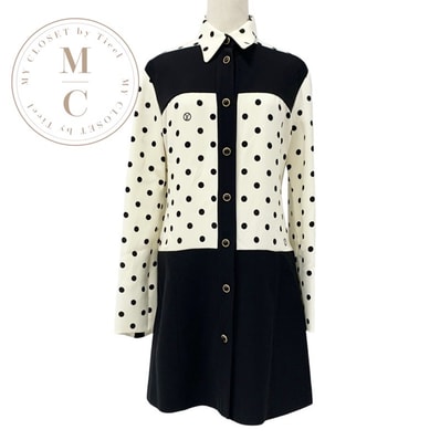 ルイヴィトン LOUIS VUITTON ワンピース シルク ブラック ホワイト ドレス ロゴ ドット柄 襟付き