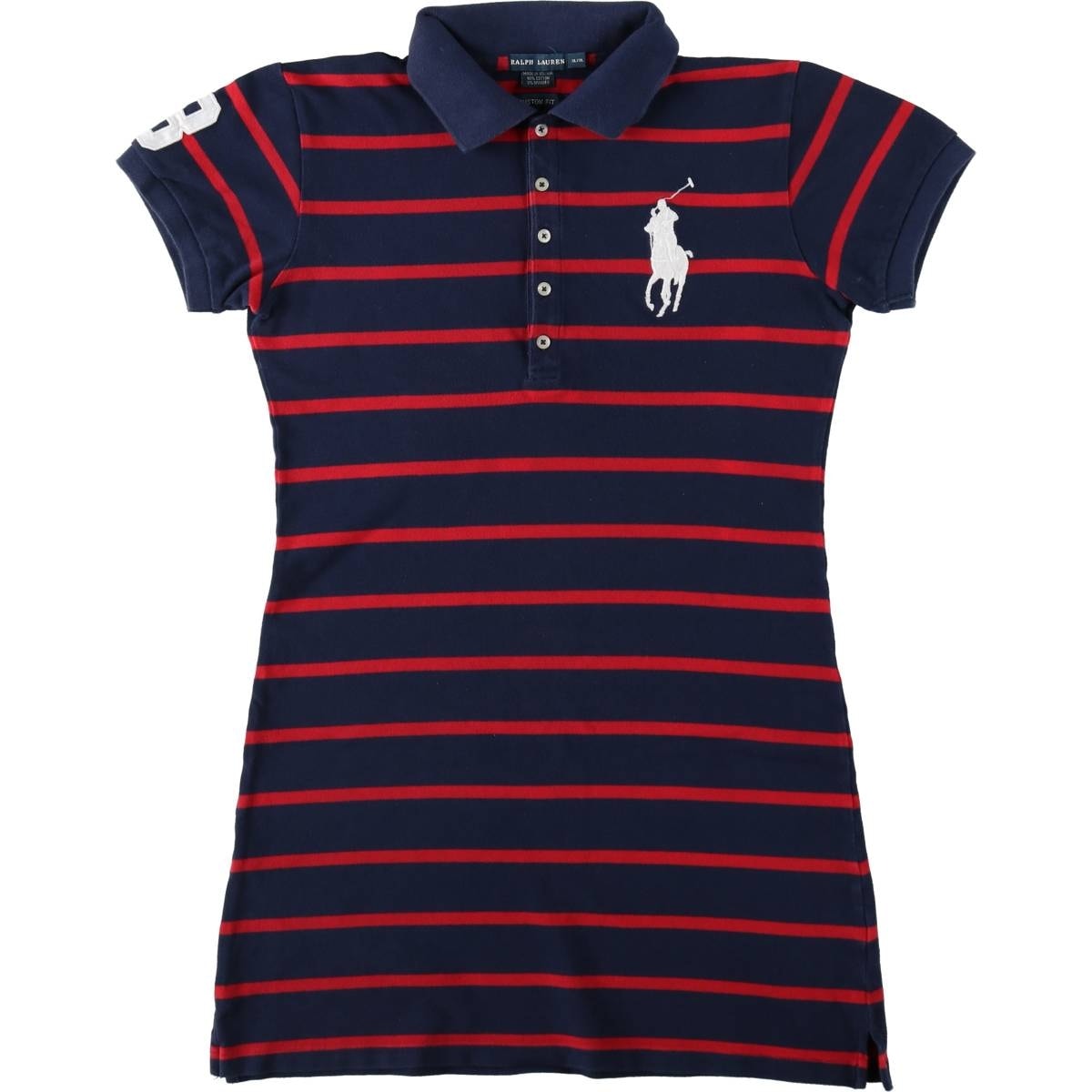 古着 ラルフローレン Ralph Lauren CUSTOM FIT ボーダー柄 ビッグポニー ミニ ポロシャツワンピース レディースXL相当/eaa458298